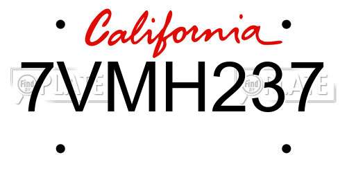 7VMH237 California License Plate