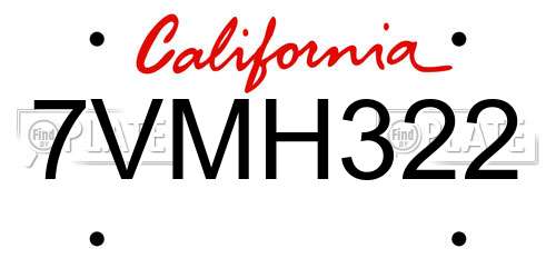7VMH322 California License Plate