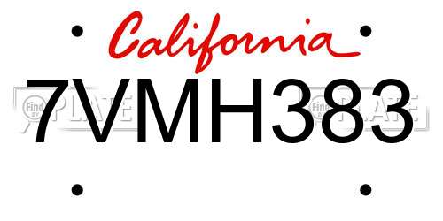 7VMH383 California License Plate