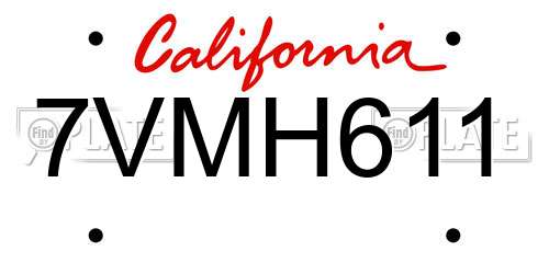 7VMH611 California License Plate