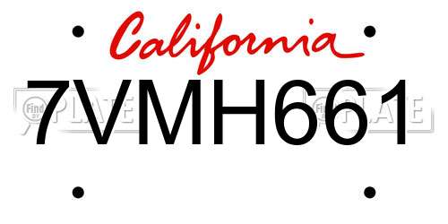 7VMH661 California License Plate