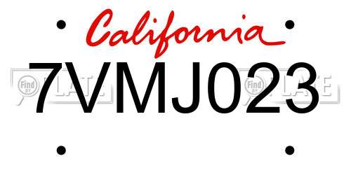 7VMJ023 California License Plate