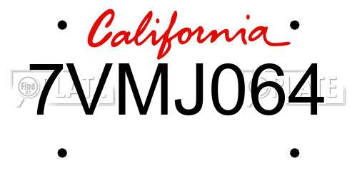 7VMJ064 California License Plate