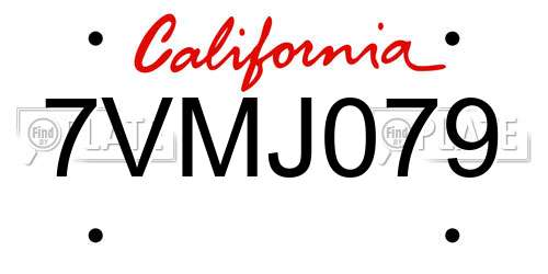 7VMJ079 California License Plate