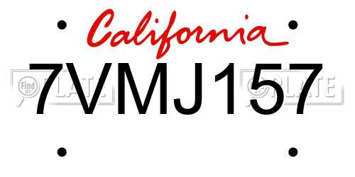 7VMJ157 California License Plate