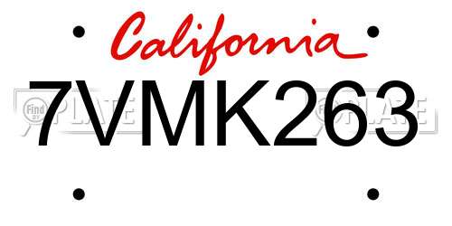 7VMK263 California License Plate