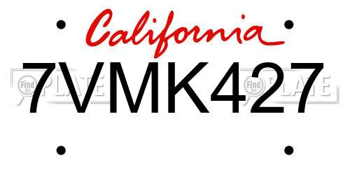 7VMK427 California License Plate