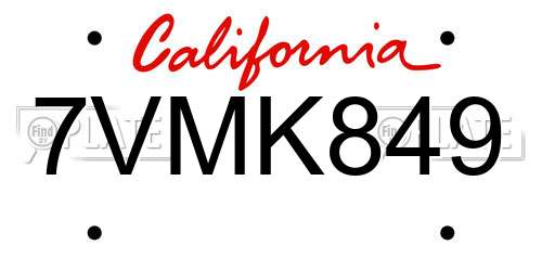 7VMK849 California License Plate