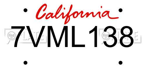 7VML138 California License Plate