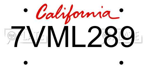 7VML289 California License Plate
