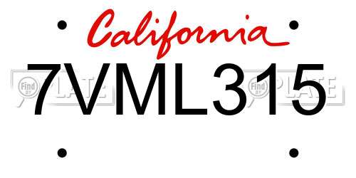 7VML315 California License Plate