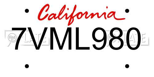 7VML980 California License Plate