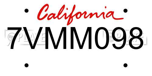 7VMM098 California License Plate