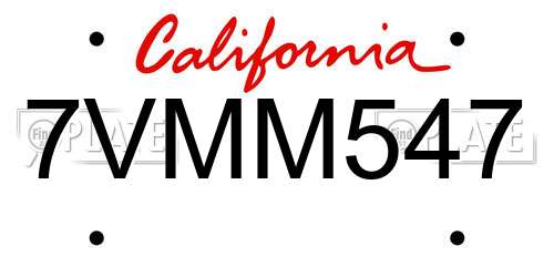 7VMM547 California License Plate