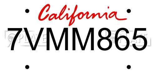7VMM865 California License Plate