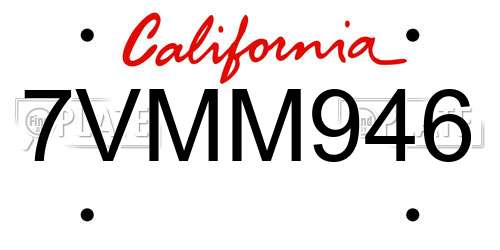 7VMM946 California License Plate