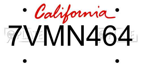 7VMN464 California License Plate
