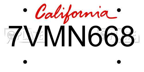 7VMN668 California License Plate