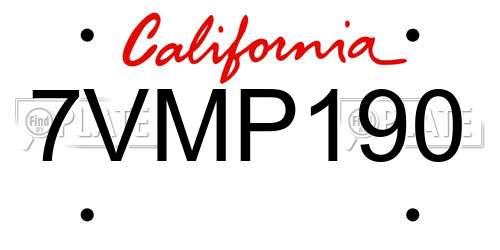 7VMP190 California License Plate