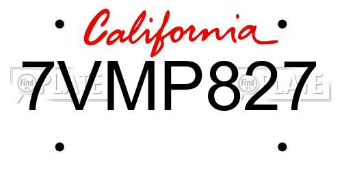 7VMP827 California License Plate