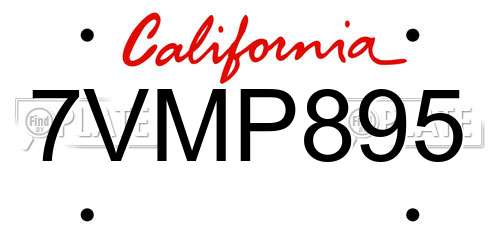 7VMP895 California License Plate