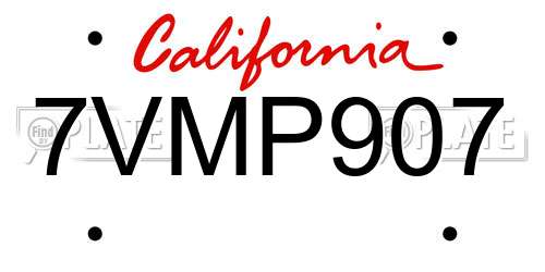 7VMP907 California License Plate