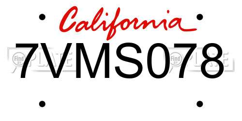 7VMS078 California License Plate