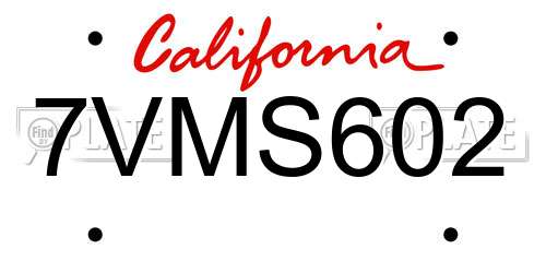 7VMS602 California License Plate