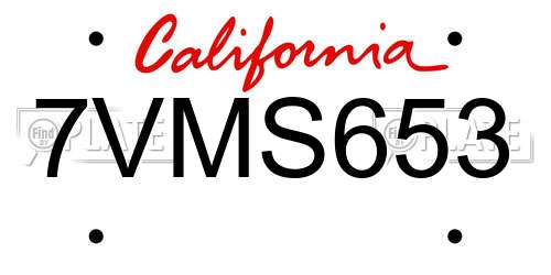 7VMS653 California License Plate
