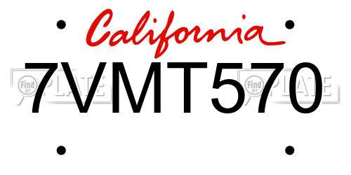 7VMT570 California License Plate