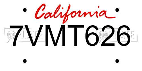7VMT626 California License Plate