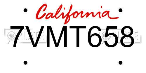 7VMT658 California License Plate