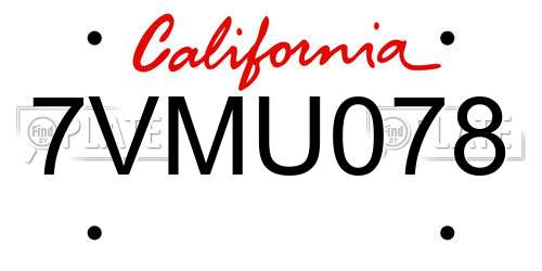 7VMU078 California License Plate
