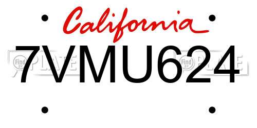 7VMU624 California License Plate