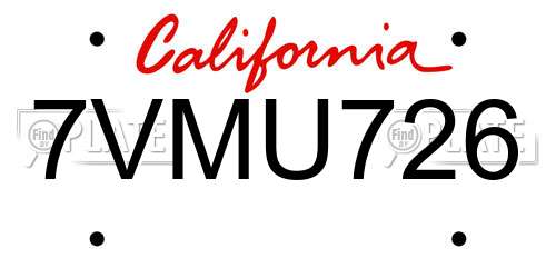7VMU726 California License Plate