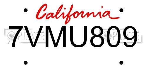 7VMU809 California License Plate