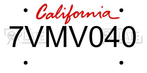 7VMV040 California License Plate