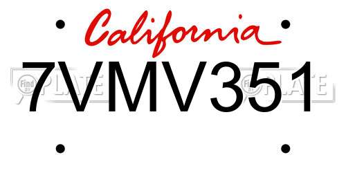 7VMV351 California License Plate