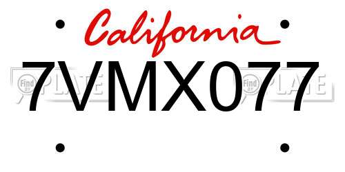 7VMX077 California License Plate