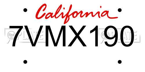 7VMX190 California License Plate