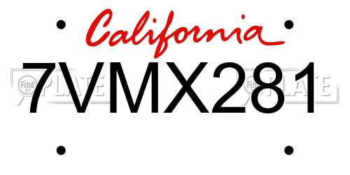 7VMX281 California License Plate