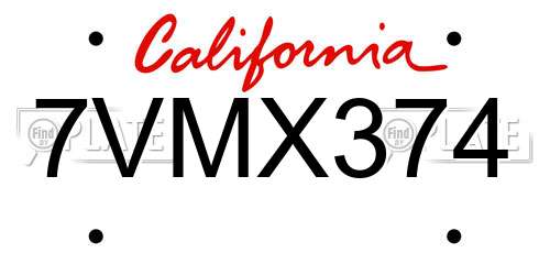 7VMX374 California License Plate