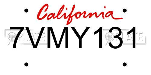 7VMY131 California License Plate