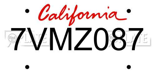 7VMZ087 California License Plate