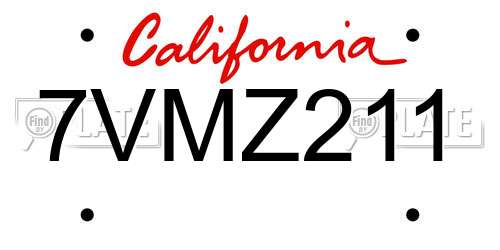 7VMZ211 California License Plate