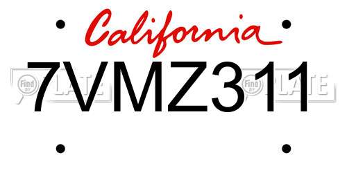 7VMZ311 California License Plate