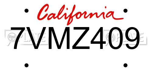 7VMZ409 California License Plate
