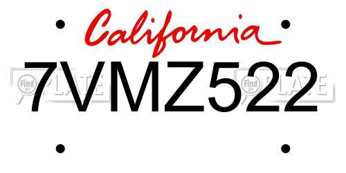 7VMZ522 California License Plate