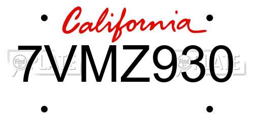7VMZ930 California License Plate