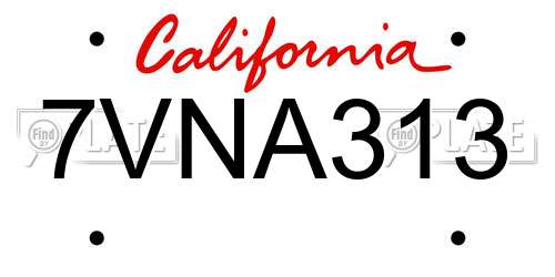 7VNA313 California License Plate